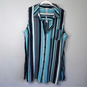 Catherines plus size 2x xxl 22 24 striped green teal black chiffon tunic button